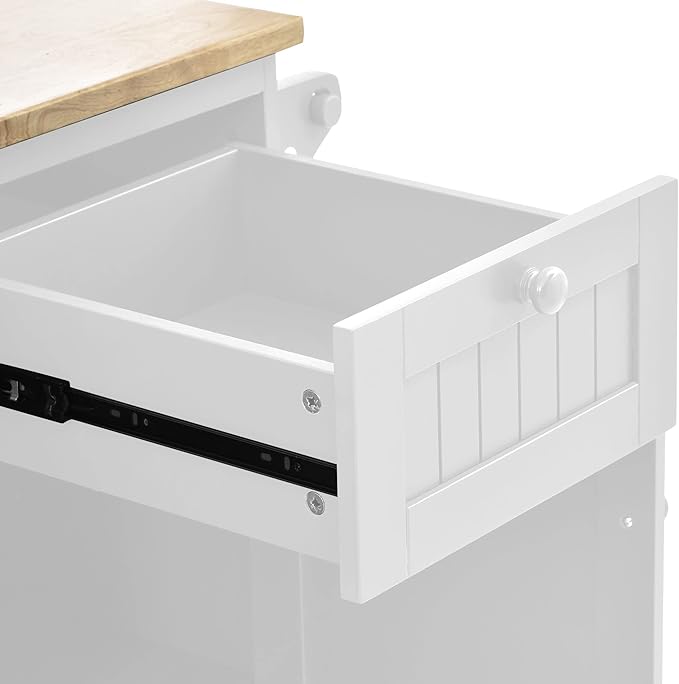 Kitchen Island Cart with Storage Cabinet and Two Locking Wheels, Microwave Cabinet, Solid Wood Desktop, Floor Standing Buffet Server Sideboard for Kitchen Room, Dining Room, Bathroom (White-JZP1)