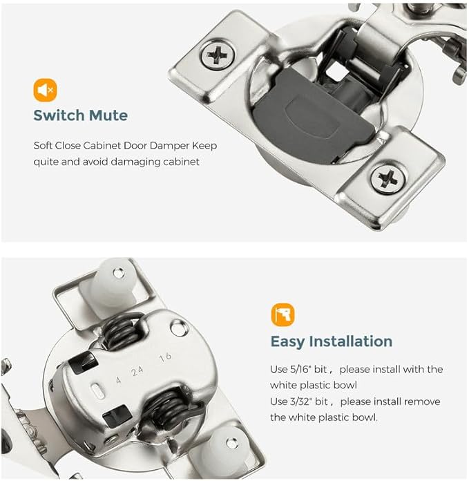 HOME EDIT 10 Pack 5 Pairs 3/8 inch Overlay Soft Close Cabinet Hinges for Kitchen, Stainless Steel Three-Way Adjustable, Concealed Self-Closing Door Hinges