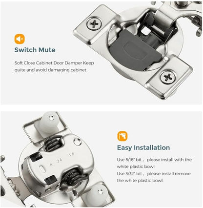 HOME EDIT 50 Pack 25 Pairs 3/8 inch Overlay Soft Close Cabinet Hinges for Kitchen, Stainless Steel Three-Way Adjustable, Concealed Self-Closing Door Hinges