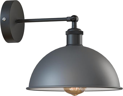 Dome Metal Wall Sconce, 180° Adjustable Industrial Wall Lamp for Bedside, Study, Kitchen, and Living Room Décor. (Grey_)