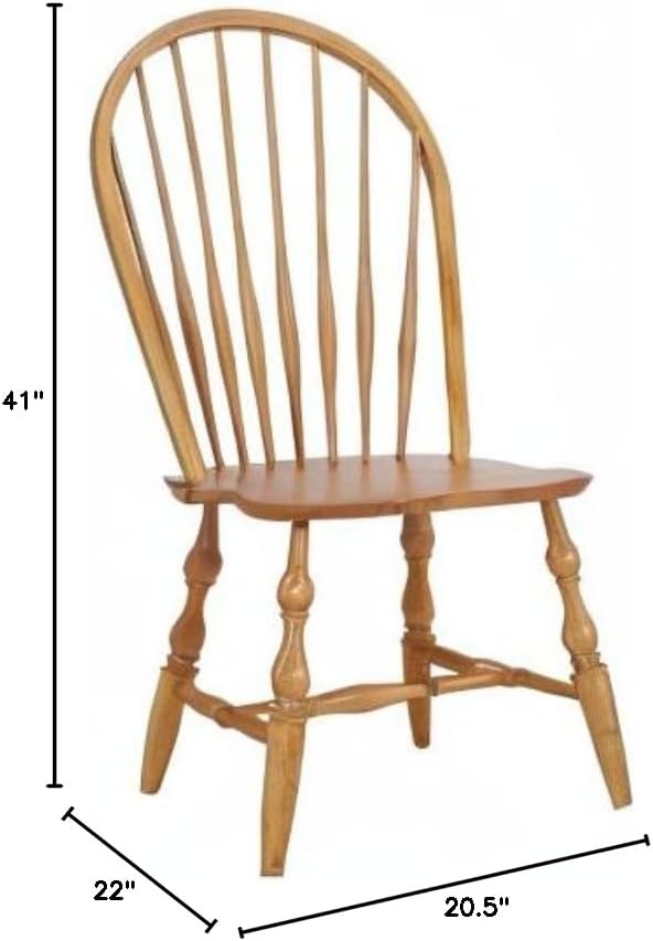 Sunset Trading Oak Selections Windsor Spindleback Dining Chair | Fully Assembled Kitchen Chair | Modern Farmhouse Minimalist Country Cottage | Light Oak | Set of 2