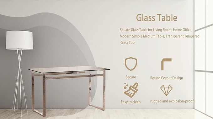 51" Modern Minimalist Rectangular Glass Dining Table for 4-6 with 0.31" Tempered Glass Tabletop and Chrome Metal Legs, Writing Table Desk for Kitchen Dining Living Room (Clear&Silver)