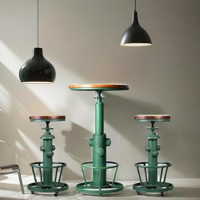 LOKKHAN Industrial Bar Table 38.6"-48.4" Height Adjustable Swivel Round Wood Tabletop 23.7" Dia, Kitchen Dining Office Coffee Bistro Pub Table (Aged Green)