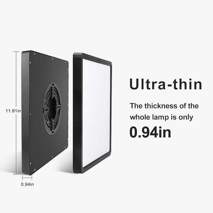 12inch 24W LED Flush Mount Ceiling Light, 3000K Square LED Ceiling Light, Black Flat Panel Lighting for Bedroom, Kitchen, Living Room