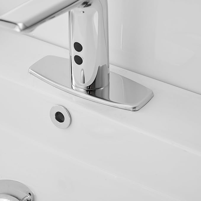 BWE Automatic Motion Sensor Touchless Bathroom Sink Faucet Electronic Infrared Hands Free Commercial Vanity Faucets Battery or Plug-in Powered,with Control Box and Temperature Mixer,Polished Chrome