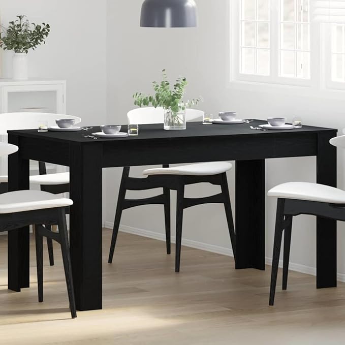 Black Oak Poly Rattan Outdoor Dining Table, 55.12 x 29.33 x 29.92 Inch Garden Patio Kitchen Table, Steel Frame Dinner Bar Unit, Easy Assembly