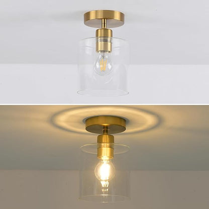 Modern Brass Semi Flush Mount Light Fixture for Entryway & Hallway, Gold Finish