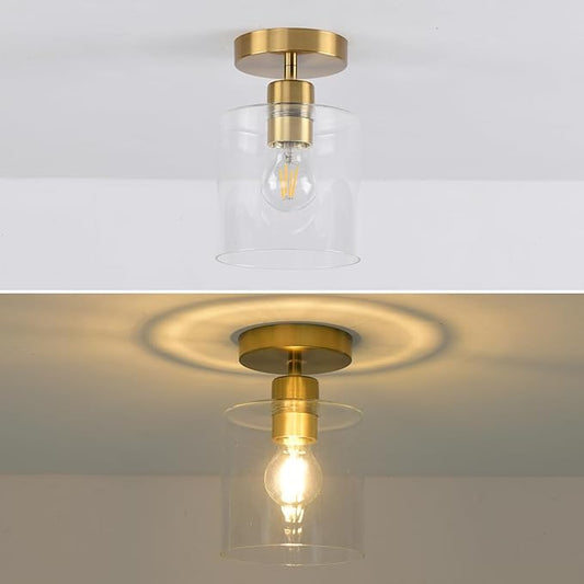 Modern Brass Semi Flush Mount Light Fixture for Entryway & Hallway, Gold Finish