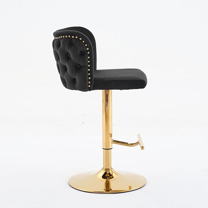 Furniture,Swivel Adjusatble Seat Height with Gold Plating Base, Classic Velvet Upholstered Bar Stools with The Whole Back Tufted, for Home Pub and Kitchen Island,Black,Set of 2