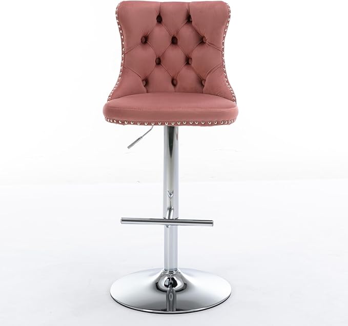 Modern Dining Chairs,Adjusatble Seat Height from Swivel Velvet Barstools,Comfortable Tufted Upholstered Chair with Backs,Stylish American Design Style for Home Pub Island,Reception Room,Foam-Pink