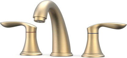 Bathroom Sink Faucet, Dual Handle Widespread Bathroom Faucet 3-Hole Design with Brushed Gold Finish, Includes Pop-Up Drain and cUPC Certified Lead-Free Hoses (Brushed Gold)