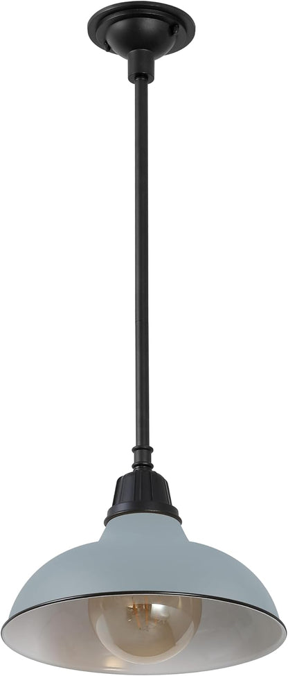 JONATHAN Y 12.25" Matte Silver 1-Light Blue Farmhouse Indoor/Outdoor LED Pendant Iron Hanging Light, and Black Metal Shade, Rustic Ceiling Lamp for Kitchen Island, LED Bulb Included (JYL7611K)