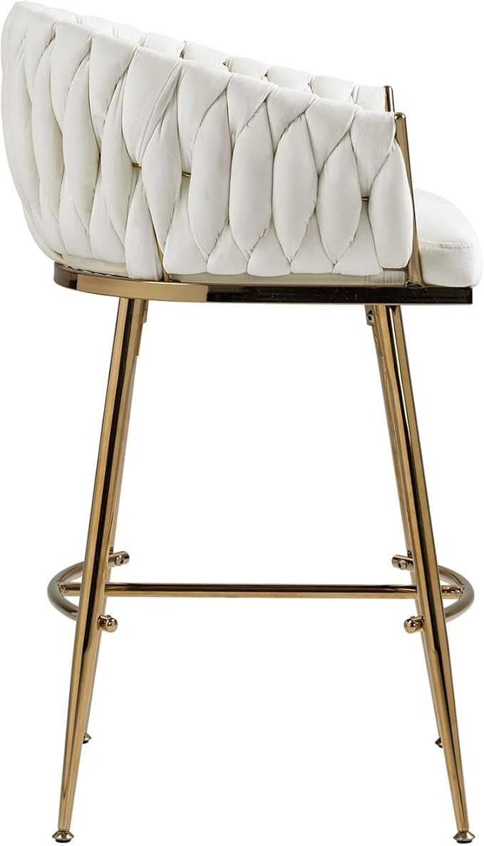 26'' Counter Height bar stools Set of 2 Kitchen Island Counter bar Stool with Hand- Wave Back, Golden Chromed Base and footrest,for Living Room