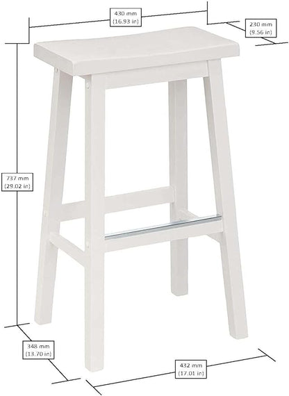 Amazon Basics Solid Wood Saddle-Seat Counter Height Bar Stools for Kitchen Island and Home Bar with Footrest, 29-Inch Height, White, Set of 2