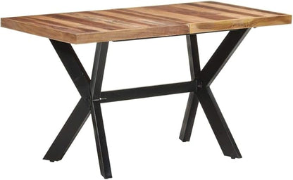 Solid Acacia Wood Honey Dining Table 55.1"x27.6" Industrial Kitchen & Dining Room Table Seats 6 Easy Assembly Compact Rustic Furniture for Apartment Loft