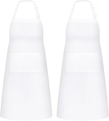 NLUS 2 Pack White Aprons with 2 Pockets for Women Men Kitchen Aprons with Pockets, Chef Aprons for Baking BBQ Cooking