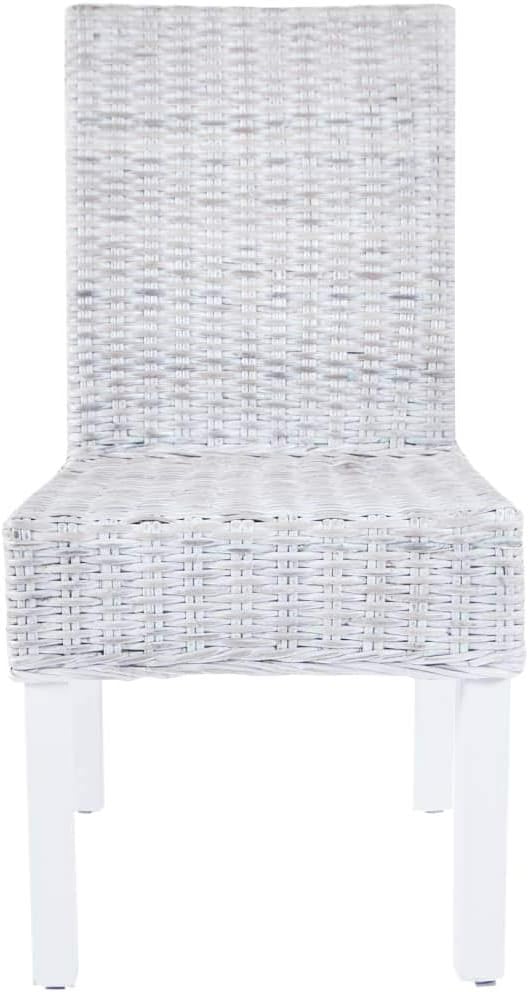 Kubu Rattan and Mango Wood Dining Chairs Set of 2, Light Brown Farmhouse Kitchen Chairs with Handwoven Seat, White Wash Legs for Modern Dining Room Furniture
