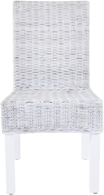 Kubu Rattan and Mango Wood Dining Chairs Set of 2, Light Brown Farmhouse Kitchen Chairs with Handwoven Seat, White Wash Legs for Modern Dining Room Furniture