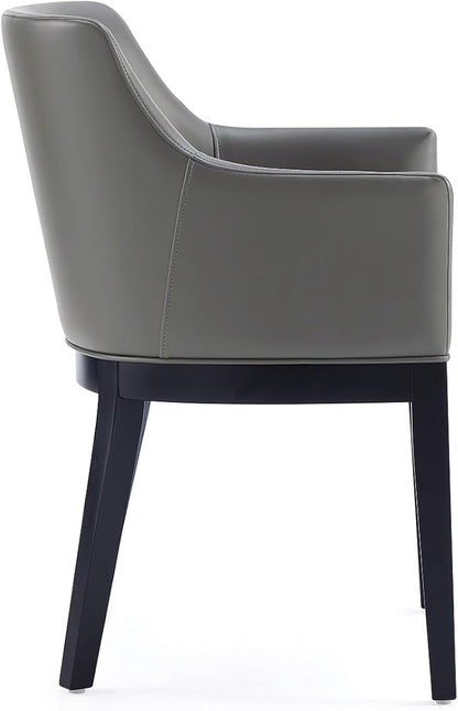 Manhattan Comfort Gansevoort Modern Faux Leather Dining Chair with Arms, Leatherette Upholstery on Solid Beech Wood Frame, Accent Furniture for Kitchen Table or Office, Set of 2, Pebble Grey