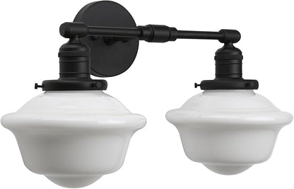 Pathson 2-Lights Milk White Glass Wall Sconce Lights, Modern Classic Wall Vanity Lighting for Living Room Bathroom Bedroom