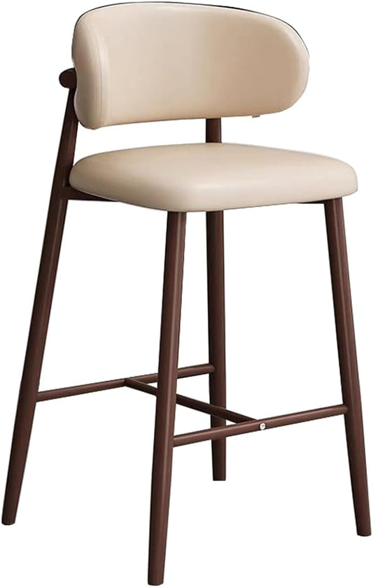 PU Leather Stools Counter Height High Back Brown Wood Legs Dining Chairs Kitchen Island Rustic Max Load 200kg,Beige-68cm