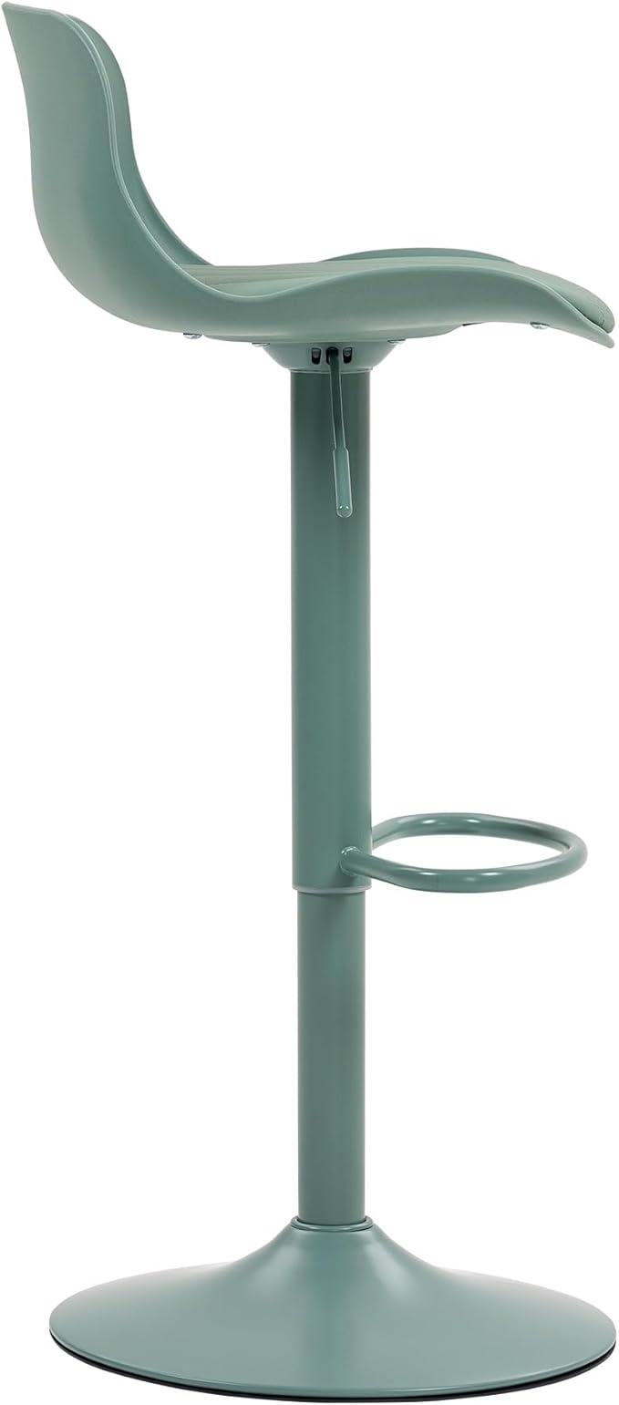 Bar Stools Set of 2 with Backrest, Adjustable Height Upholstered Barstools, Swivel Leather Island Chairs, Modern Armless Stools for Bar, Kitchen Island, Dining Room (Mint Green)