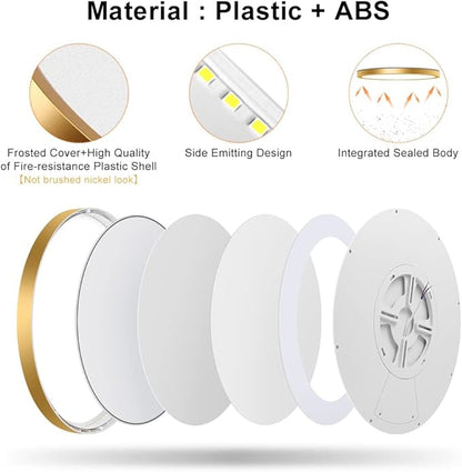 12 Inch Gold LED Ceiling Light, 3000K Warm White, 24W Gold Flush Mount Ceiling Light, 3200LM Round Low Profile Ceiling Lights for Bedroom, Living Room, Dining Room
