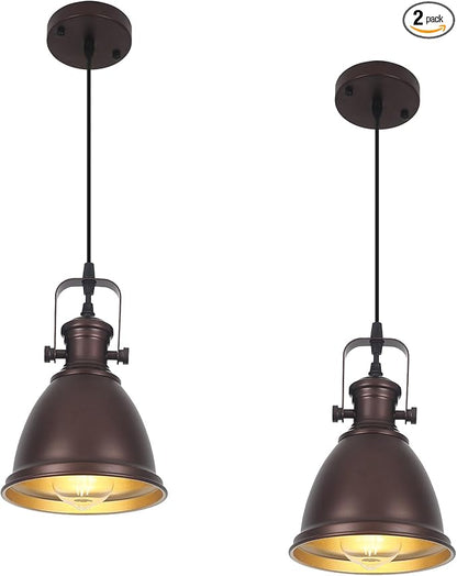 Brown Farmhouse Pendant Lights Kitchen Island 2 Packs, 6.5 inches Kitchen Island Lighting, Industrial Pendant Light, Kitchen Pendant Lighting Over Island Sink Dining Room