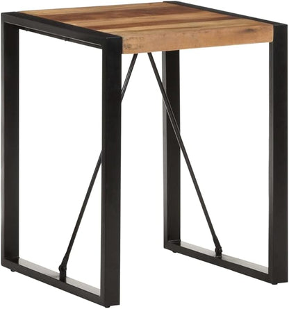 Small Dining Table Black 23.6 x 23.6 x 29.5 in Square Solid Acacia Wood Top with Powder Coated Steel Legs Industrial Bistro Kitchen Dining Room Furniture for Apartment Tiny Space