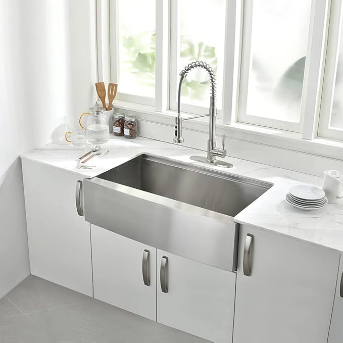 33Inch Farmhouse Sink Workstation -VOKIM 33"x22" Apron Front Kitchen Sink Single Bowl 16 Gauge Stainless Steel Kitchen Farm Kitchen Sinks with Accessories