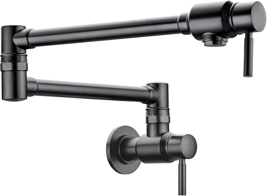 BAGNOLUX Traditional Wall Mount Single Hole Pot Filler Faucet, Black Stainless Pot Filler, Brass Kitchen Faucet Stove with 2 Lever Handles and Double Jointed Swing Arm, 23.4 Inch, Black Stainless-PVD