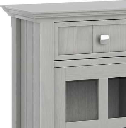 SIMPLIHOME Acadian Storage Cabinet - 36 inch Wide Solid Wood Entryway Storage Cabinet in Fog Grey, Transitional Cabinet for Hallway or Living Room with 2 Drawers and Adjustable Shelves