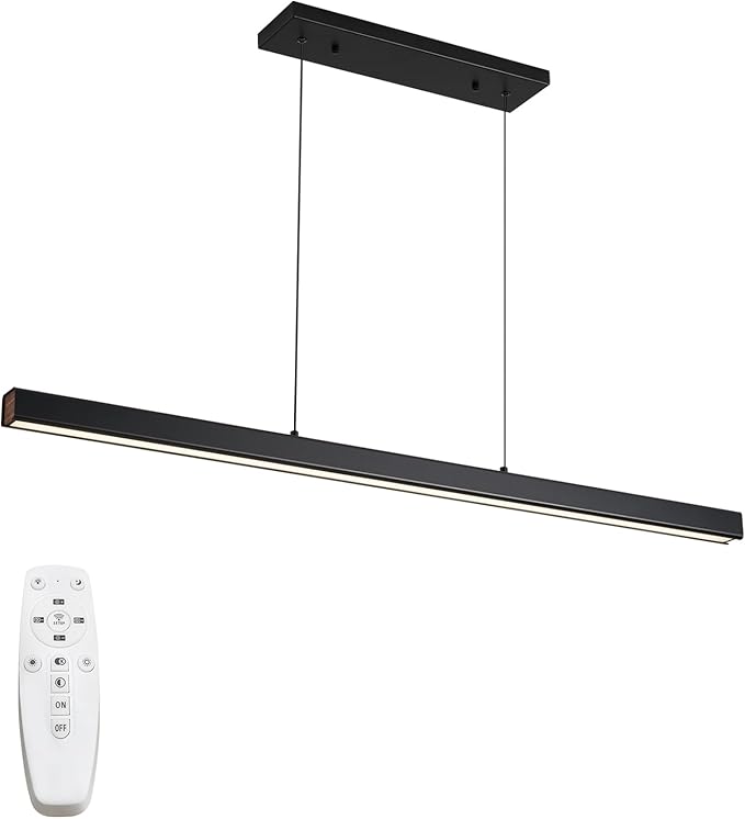 LED Linear Pendant Light Fixtures, 59'' Black Dimmable Island Light with Remote, 3000k-6000K Adjustable Color Temperature, Aluminum Chandelier Lamp Fixture for Kitchen, Dining Room, study room