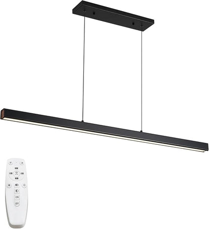 LED Linear Pendant Light Fixtures, 59'' Black Dimmable Island Light with Remote, 3000k-6000K Adjustable Color Temperature, Aluminum Chandelier Lamp Fixture for Kitchen, Dining Room, study room