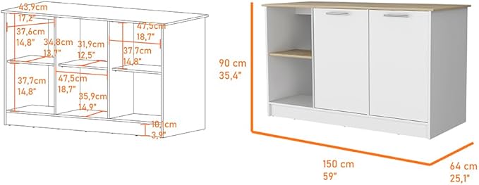 GOWE Mercury Kitchen Island with Spacious Countertop, Double Door Cabinets, and 2 Open Storage Shelves
