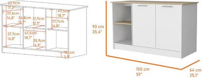 GOWE Mercury Kitchen Island with Spacious Countertop, Double Door Cabinets, and 2 Open Storage Shelves