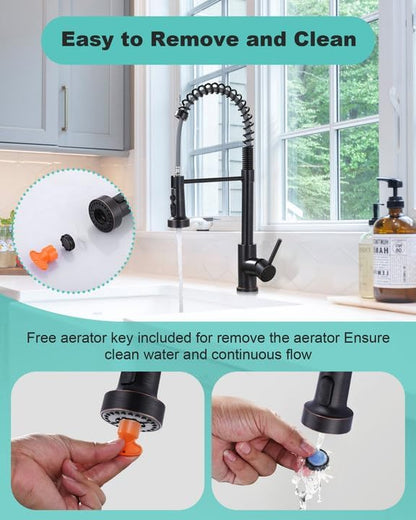 Pull Down Faucet Head Replacement: 3-Function Kitchen Faucet Head with 9 Adapters - Oil Rubbed Bronze Kitchen Sink Spray Replacement Compatible with Moen, Delta, American Standard Faucets
