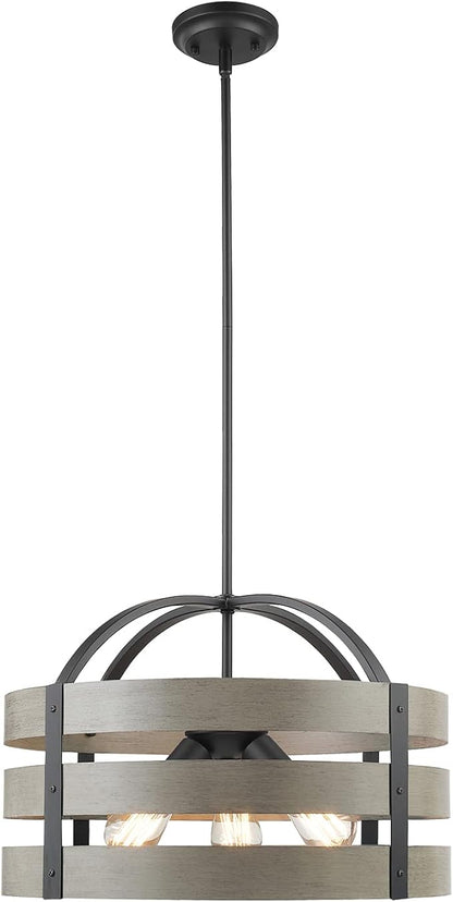 Globe Electric 60803 Maddox 3-Light Chandelier, Matte Black, Faux Wood