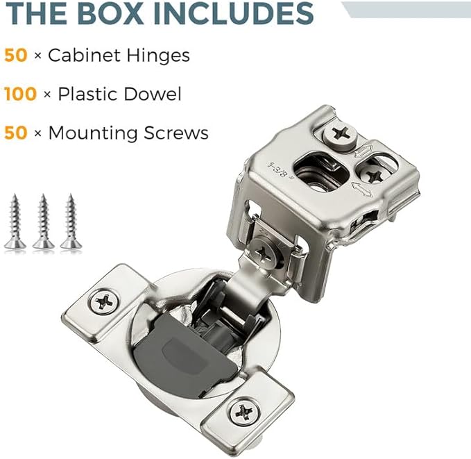 HOME EDIT 50 Pack 25 Pairs 1-3/8 inch Overlay Soft Close Cabinet Hinges for Kitchen, Stainless Steel Three-Way Adjustable, Concealed Self-Closing Door Hinges