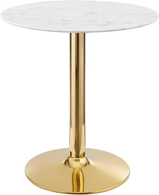 Modway Verne Round Artificial Marble 28" Dining Table in Gold White