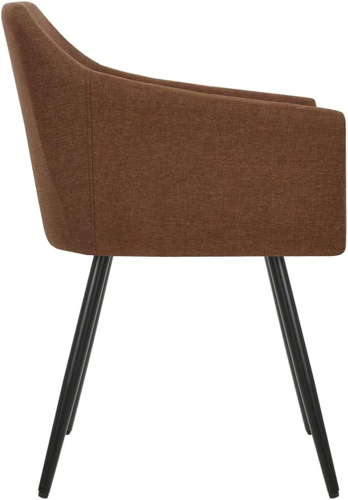 Modern Brown Dining Chairs Set of 4, 100% Polyester Fabric & Matte Black Metal Frame, 24.4" Seat Depth, Ergonomic Arm Accent Seats for Kitchen Dining Room Living Spaces