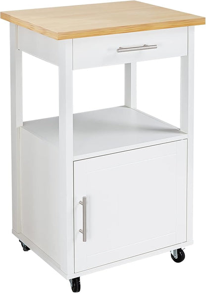 Shintenchi Kitchen Island Cart with Storage,Rolling Side Table on Wheels with Worktop,Single Door Cabinet and Drawer for Dinning Room, White