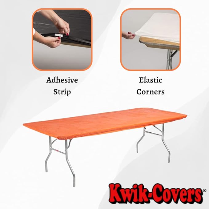 Kwik-Covers 10 Pack of Rectangular Plastic Table Covers - 6' Foot or 8' Foot Options - Indoor or Outdoor Fitted Table Covers (Table NOT Included) (Orange, 30" x 96" (8' ft))