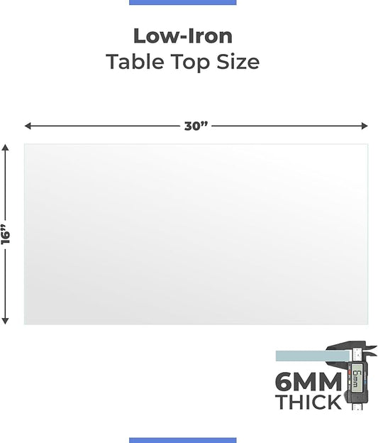 Ultra Clear Glass Table Top 16x30 Inch Rectangle - Low Iron Tempered Glass 1/4 Inch Flat Polished - Replacement for Dining Patio End Tables - Durable Table Protector
