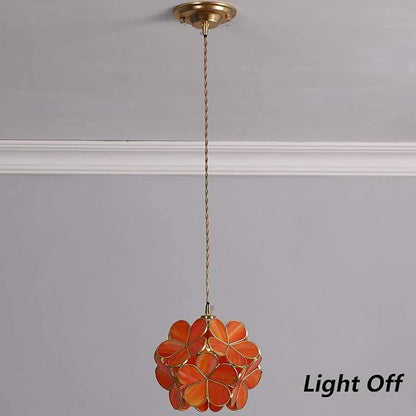 Bieye L10749 Petals Tiffany Style Stained Glass Ceiling Pendant Light with 8-inch Wide Lampshade (Orange, 8" Cherry Blossom)