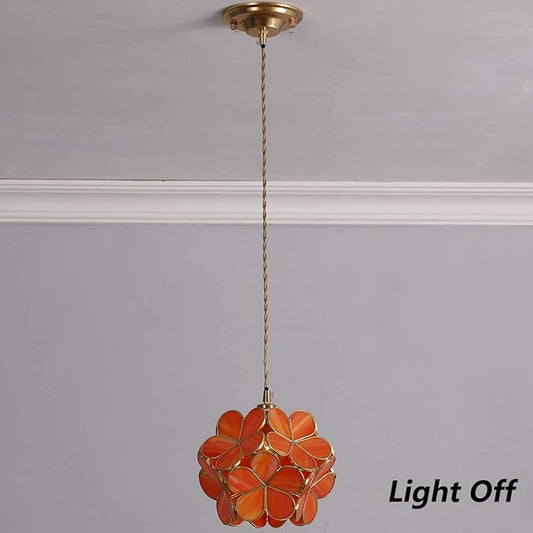 Bieye L10749 Petals Tiffany Style Stained Glass Ceiling Pendant Light with 8-inch Wide Lampshade (Orange, 8" Cherry Blossom)