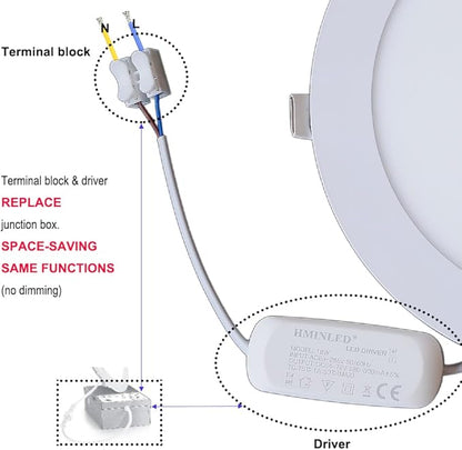 8 Inch 18Watt Ultra Thin Round LED Recessed Panel Spot Lighting, 140 Watt Retrofit Ceiling Downlight, 6500K Cool White, 10 Pack