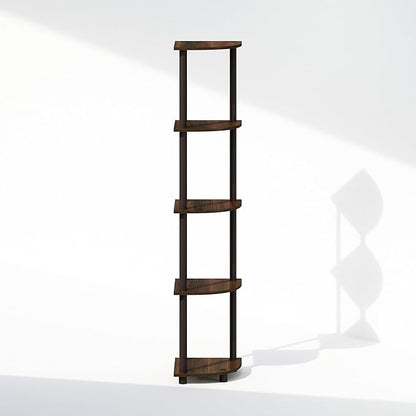 Furinno Turn-N-Tube Storage Shelves, 5-Tier Book Shelf, Corner Shelf, Toolless Open Shelves, for Organization and Storage, Living Room, Home Office, Hallway, Bedroom, Walnut