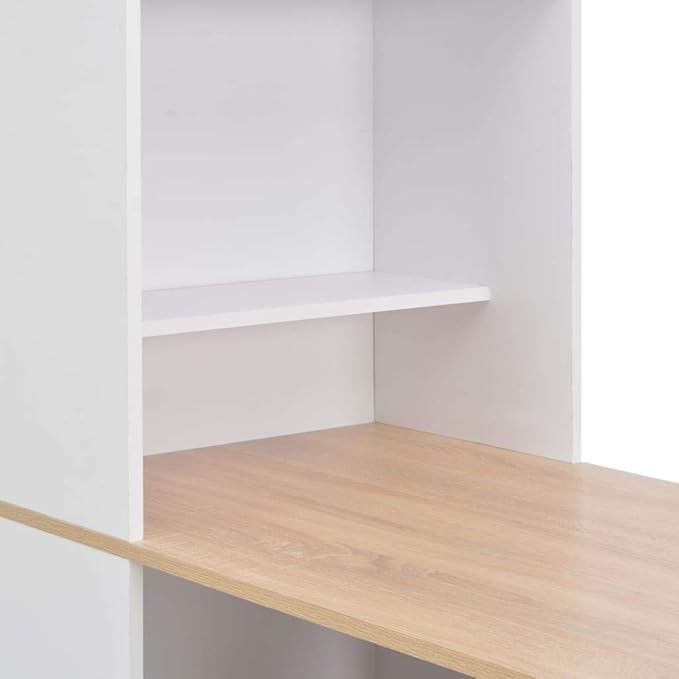 White Bar Table with Natural Wood Accents and Shelves, Modern Engineered Wood Dining Table 45.3 x 23.2 x 78.7 Inches for Kitchen and Small Spaces, Durable Matte Finish