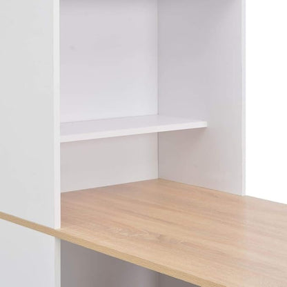 White Bar Table with Natural Wood Accents, Engineered Wood Modern Dining Table 45.3 x 23.2 x 78.7 Inches, Compact Design with Shelves for Kitchen and Dining Room, Durable